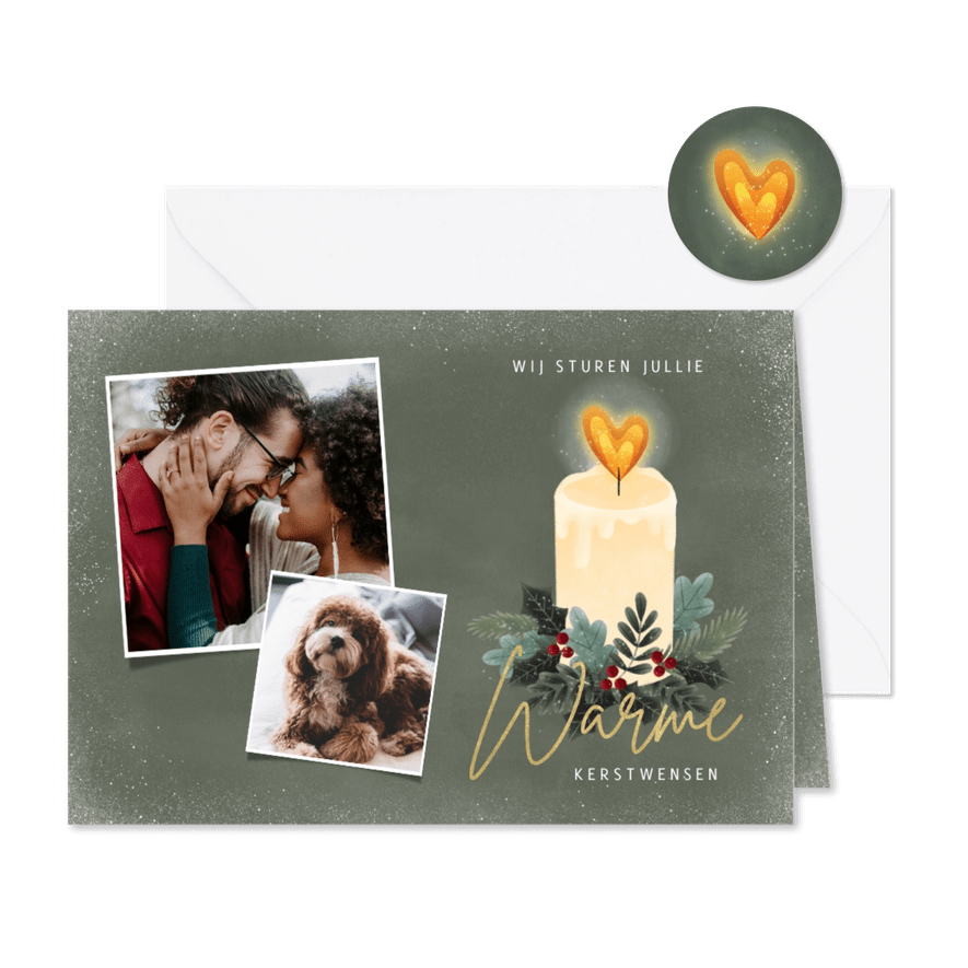 Kerstkaart kaarsje, kersttakjes, foto's, warme kerstwensen - Kaartimpressie