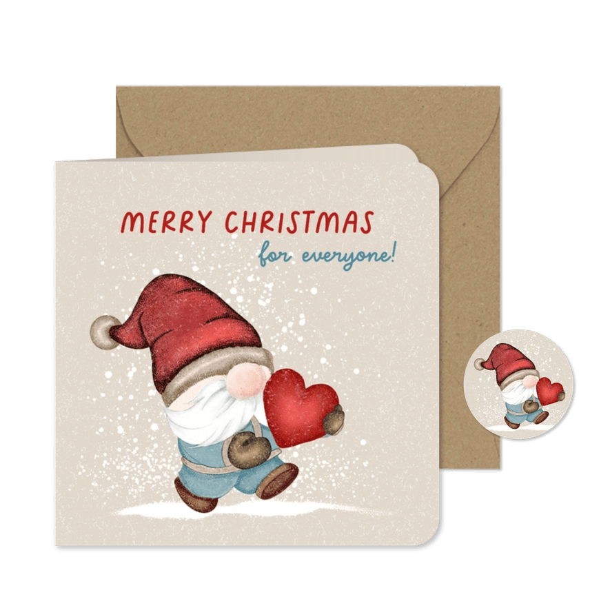 Kerstkaart kabouter draagt hart - Kaartimpressie