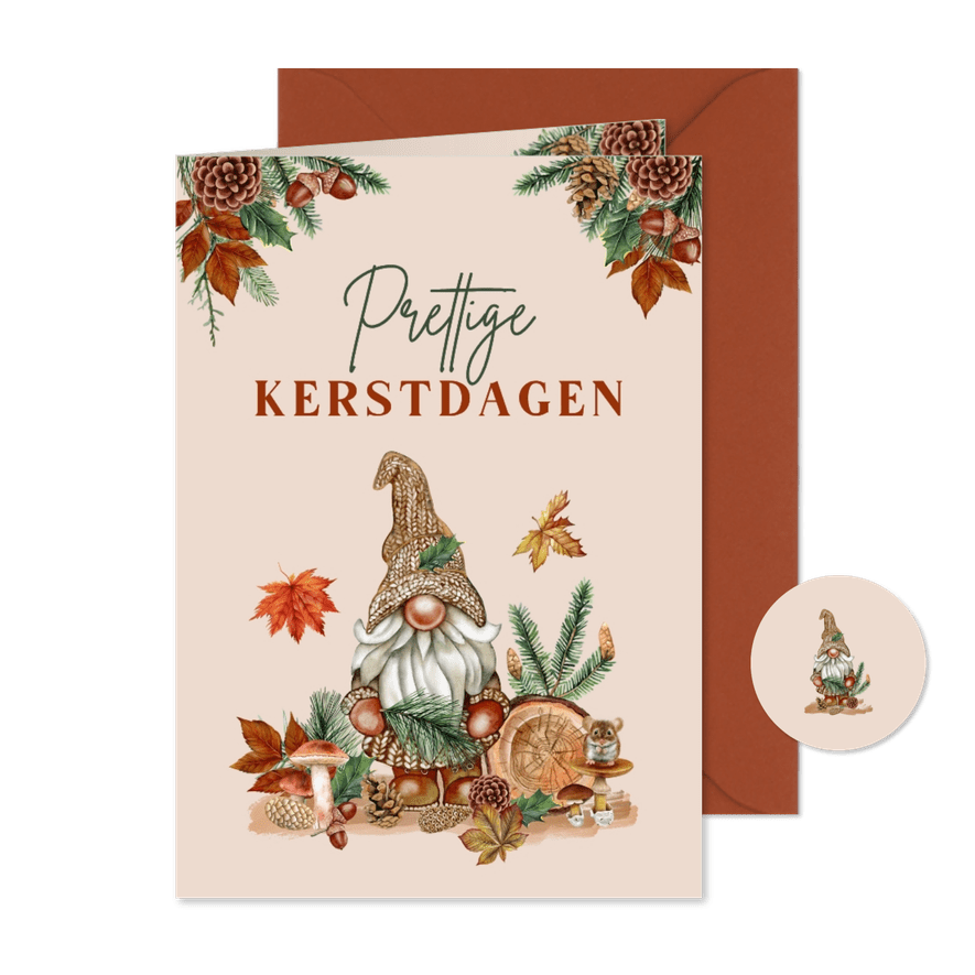 Kerstkaart kabouter met kersttakjes - Kaartimpressie
