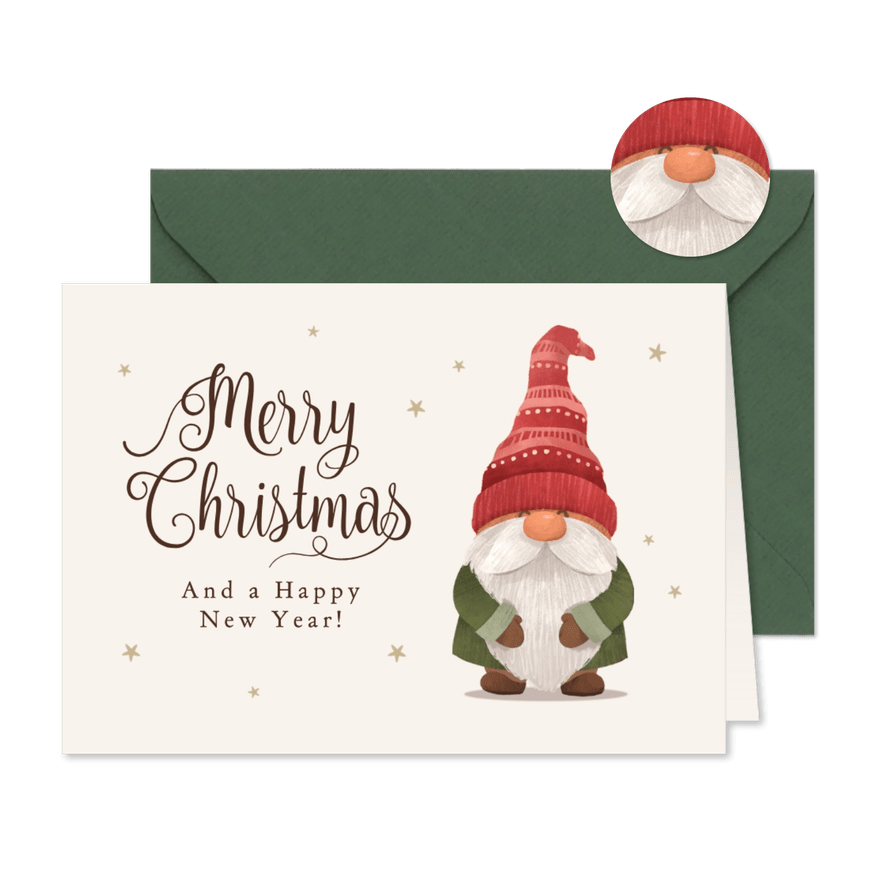 Kerstkaart kabouter sprookje merry christmas gnome - Kaartimpressie