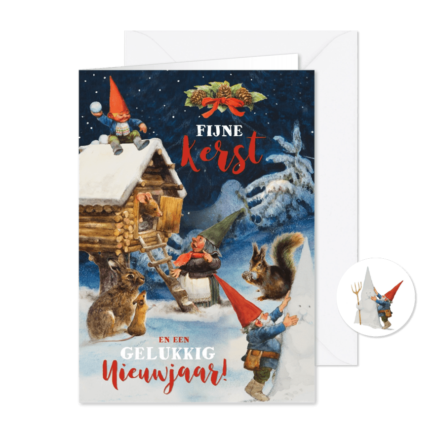 Kerstkaart kabouters in het winterbos - Kaartimpressie