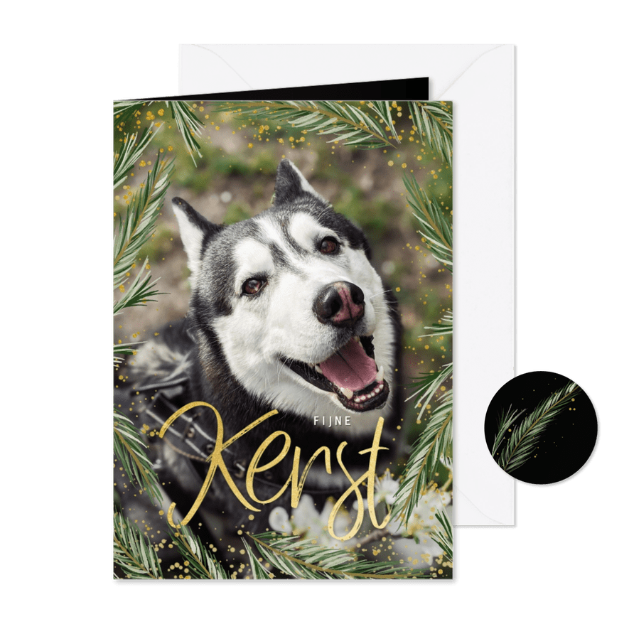 Kerstkaart kader van dennentakjes grote foto - Kaartimpressie