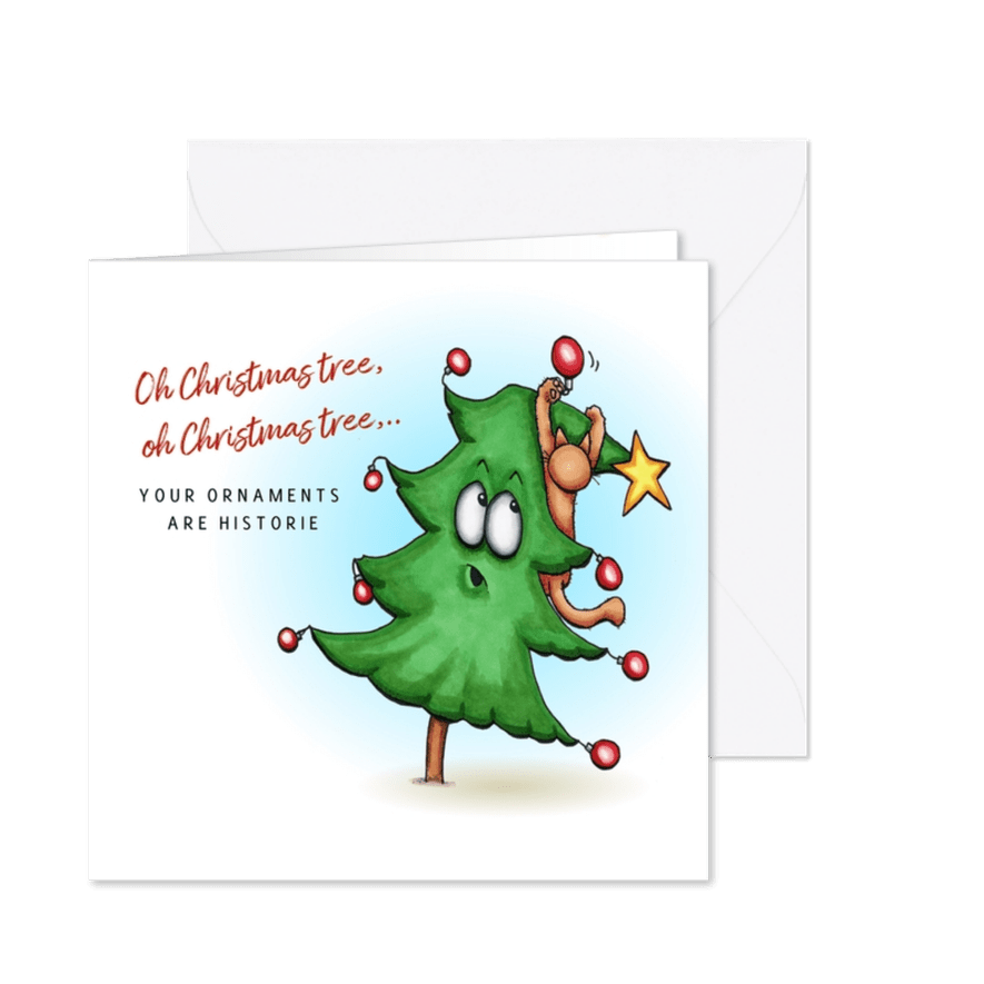 Kerstkaart Kat in de kerstboom - Kaartimpressie