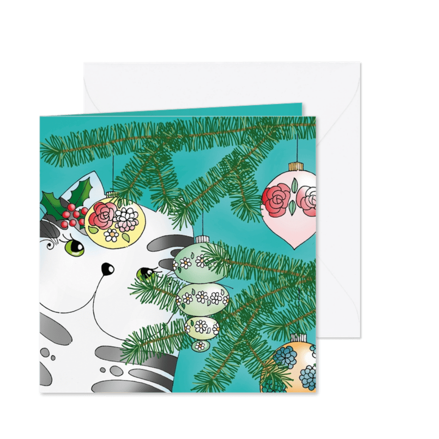 Kerstkaart - Kat kerstboom - Kaartimpressie
