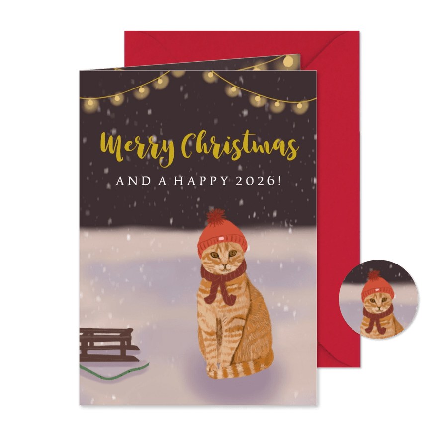 Kerstkaart kat met muts - Kaartimpressie
