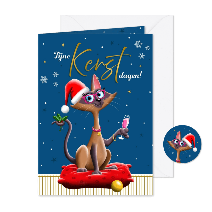 Kerstkaart kat met proost op de feestdagen - Kaartimpressie