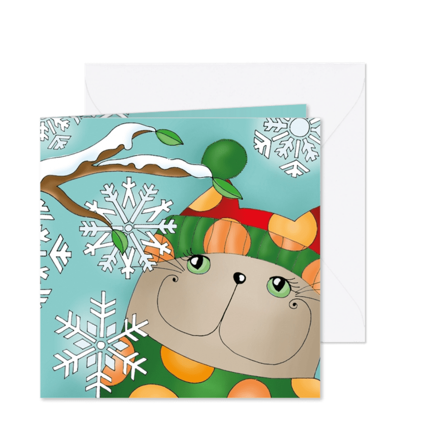 Kerstkaart - Kat sneeuwsterren  - Kaartimpressie