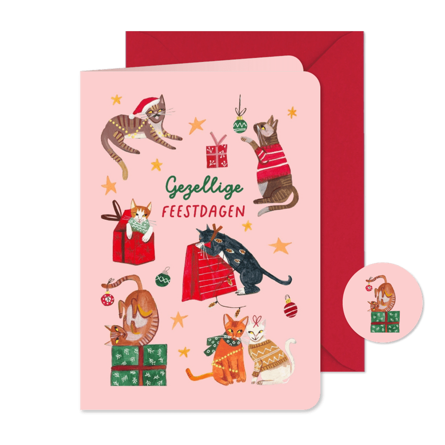 Kerstkaart kattenkwaad - Kaartimpressie