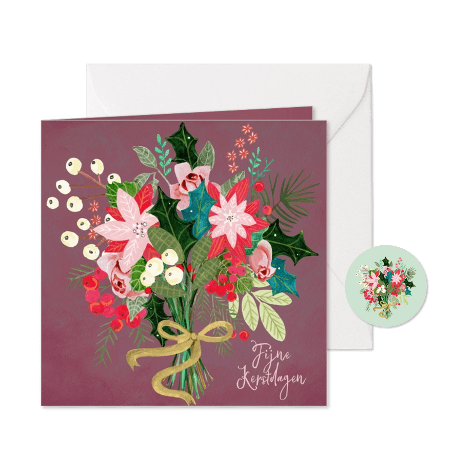 Kerstkaart kerst bloemen boeket - Kaartimpressie