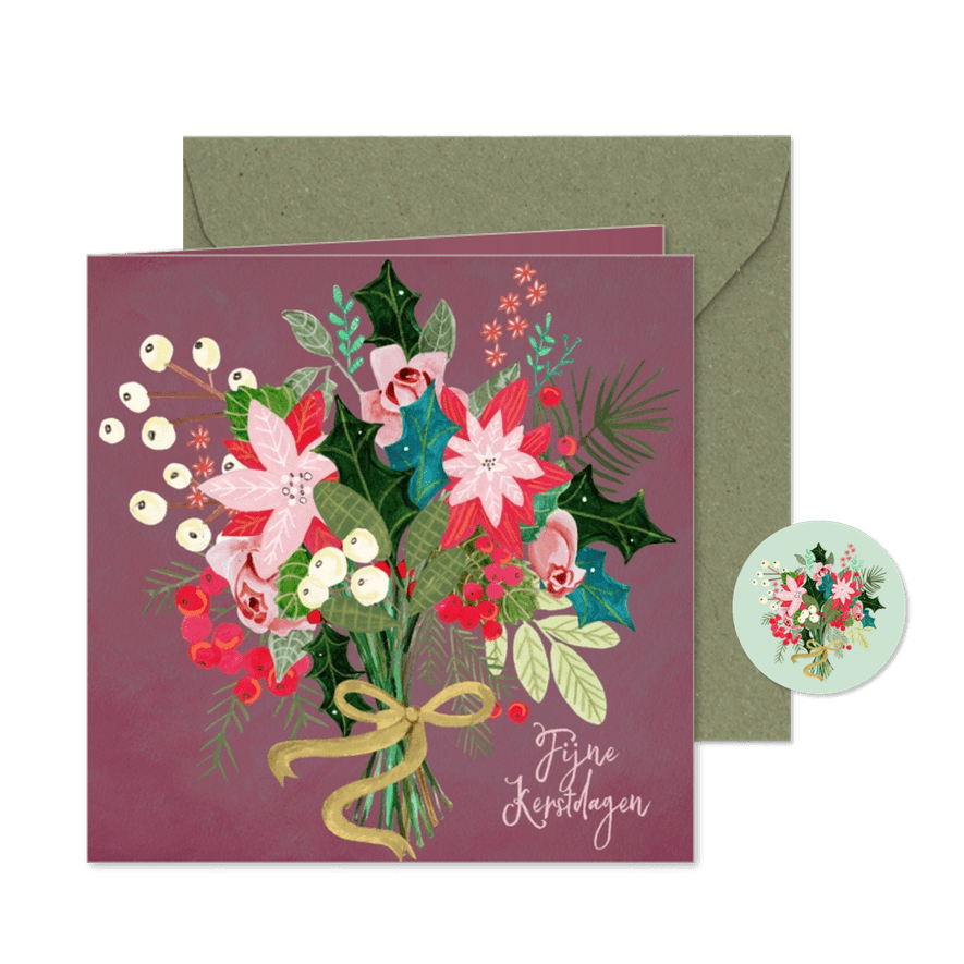 Kerstkaart kerst bloemen boeket - Kaartimpressie