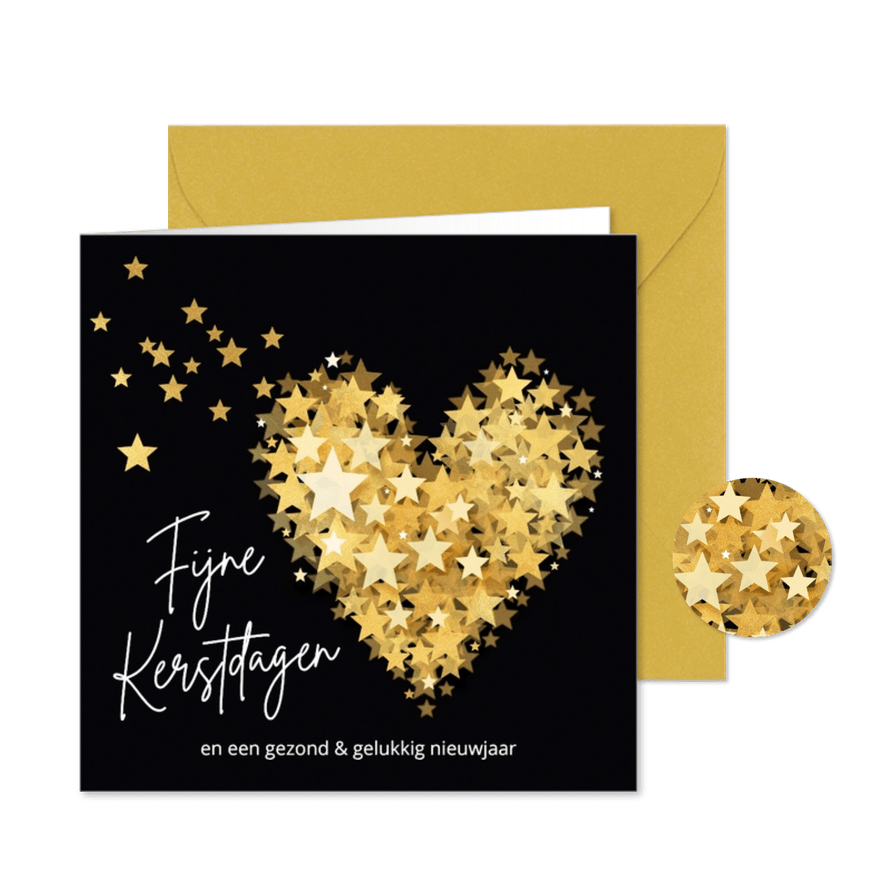 Kerstkaart kerst hart sterren sprankelend goud - Kaartimpressie