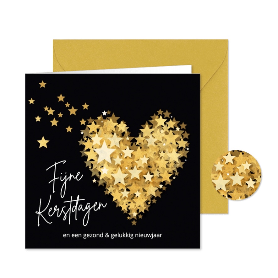 Kerstkaart kerst hart sterren sprankelend goud - Kaartimpressie