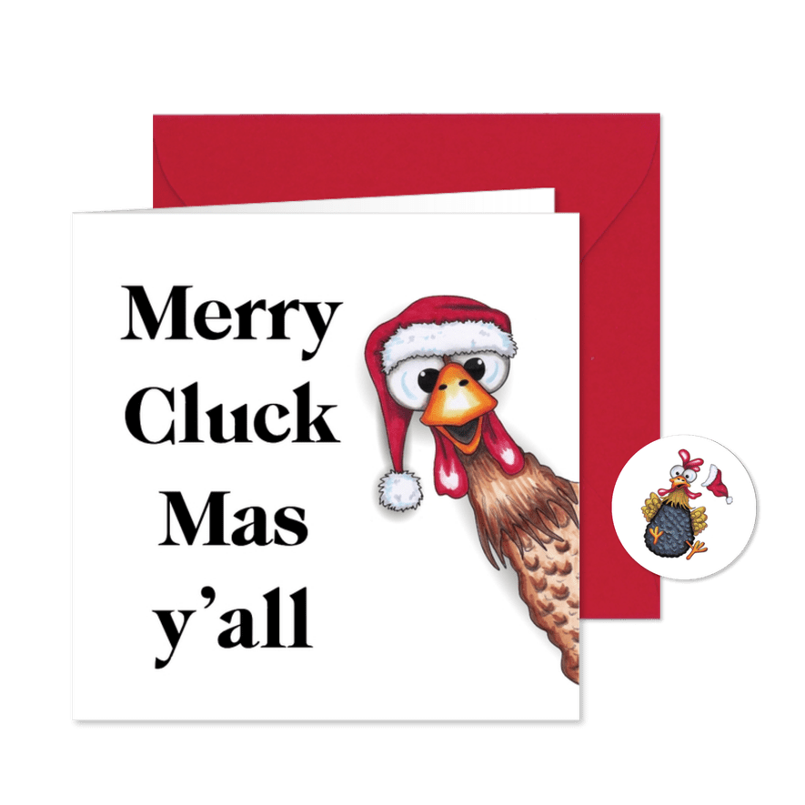 Kerstkaart kerst kip om de hoek - Kaartimpressie