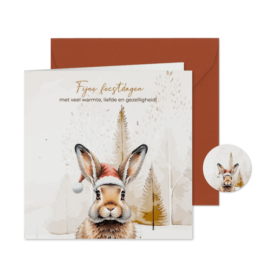 Kerstkaart kerst konijn bos - Kaartimpressie