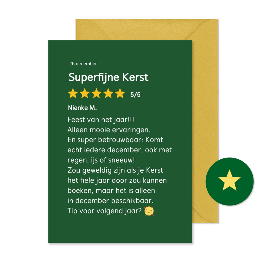 Kerstkaart kerst review 5 sterren - Kaartimpressie
