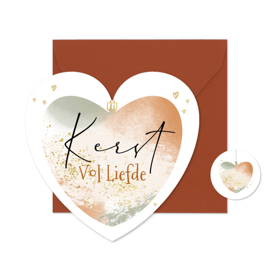 Kerstkaart kerst vol liefde hartvorm waterverf look - Kaartimpressie