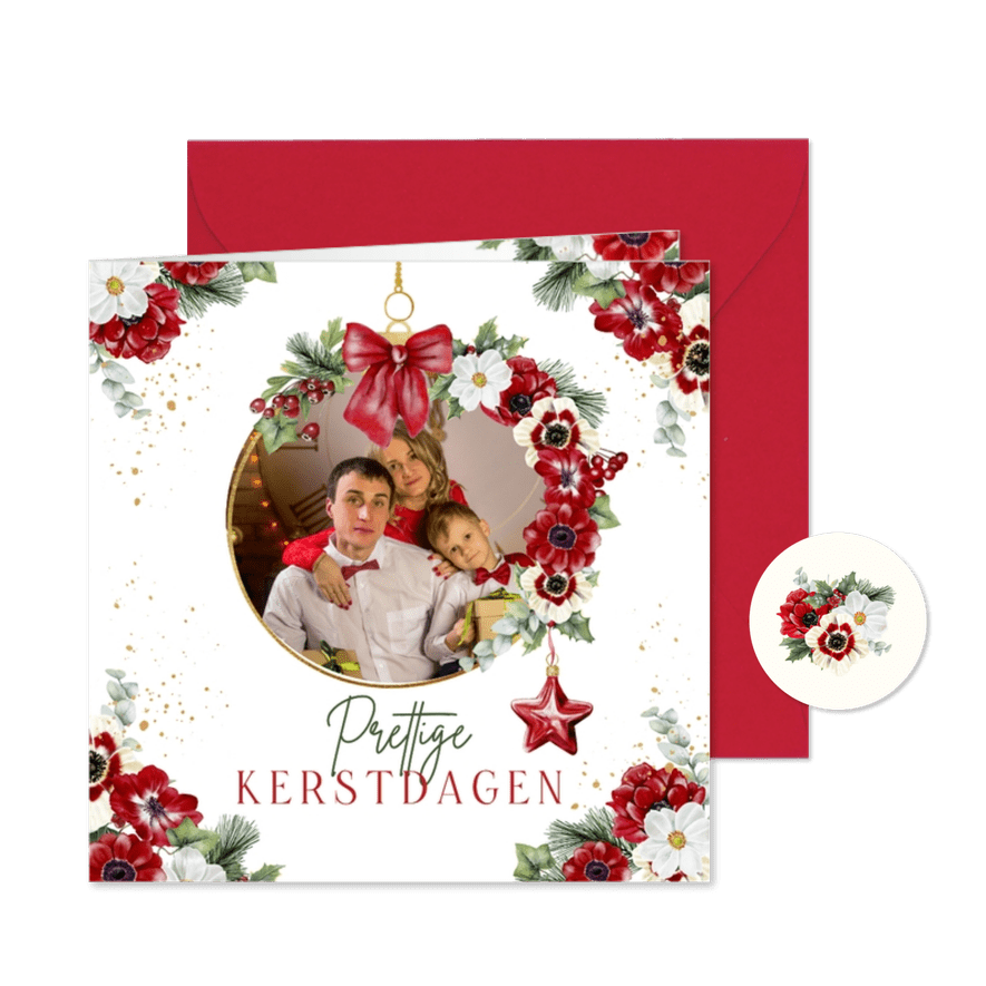 Kerstkaart kerstbal anemoontjes - Kaartimpressie