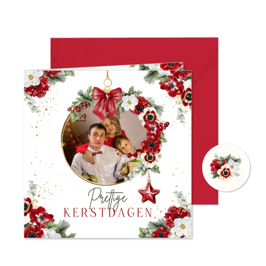 Kerstkaart kerstbal anemoontjes  - Kaartimpressie