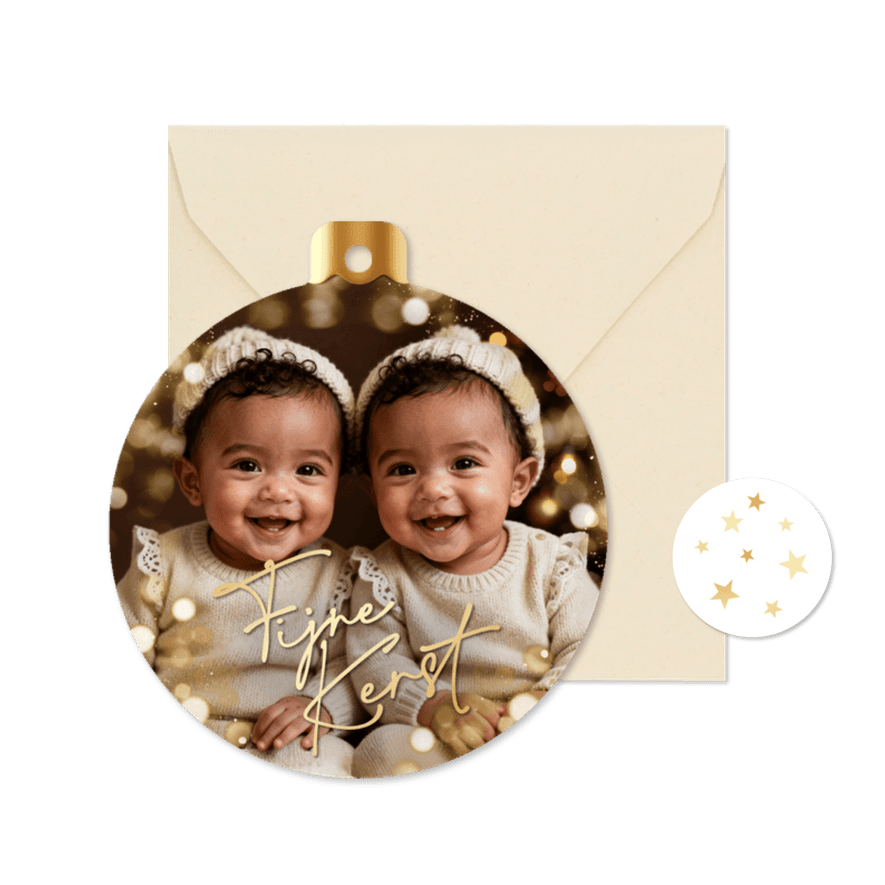 Kerstkaart kerstbal foto fijne kerst lichteffecten goud - Kaartimpressie