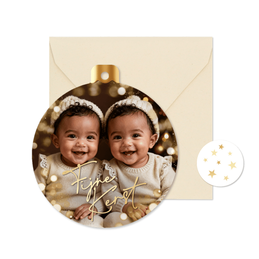 Kerstkaart kerstbal foto fijne kerst lichteffecten goud - Kaartimpressie