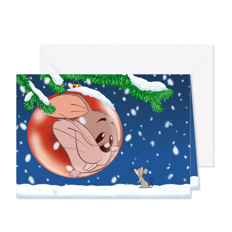 Kerstkaart kerstbal Merry Christmouse - Kaartimpressie