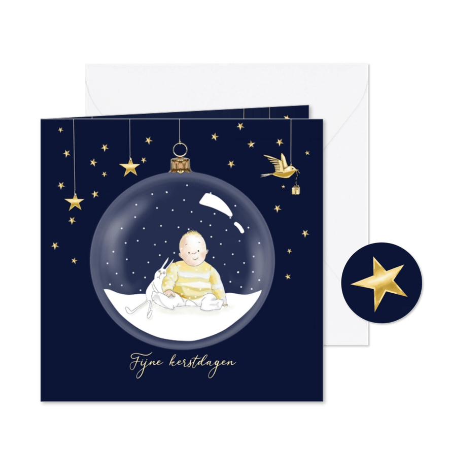 Kerstkaart kerstbal met baby - Kaartimpressie