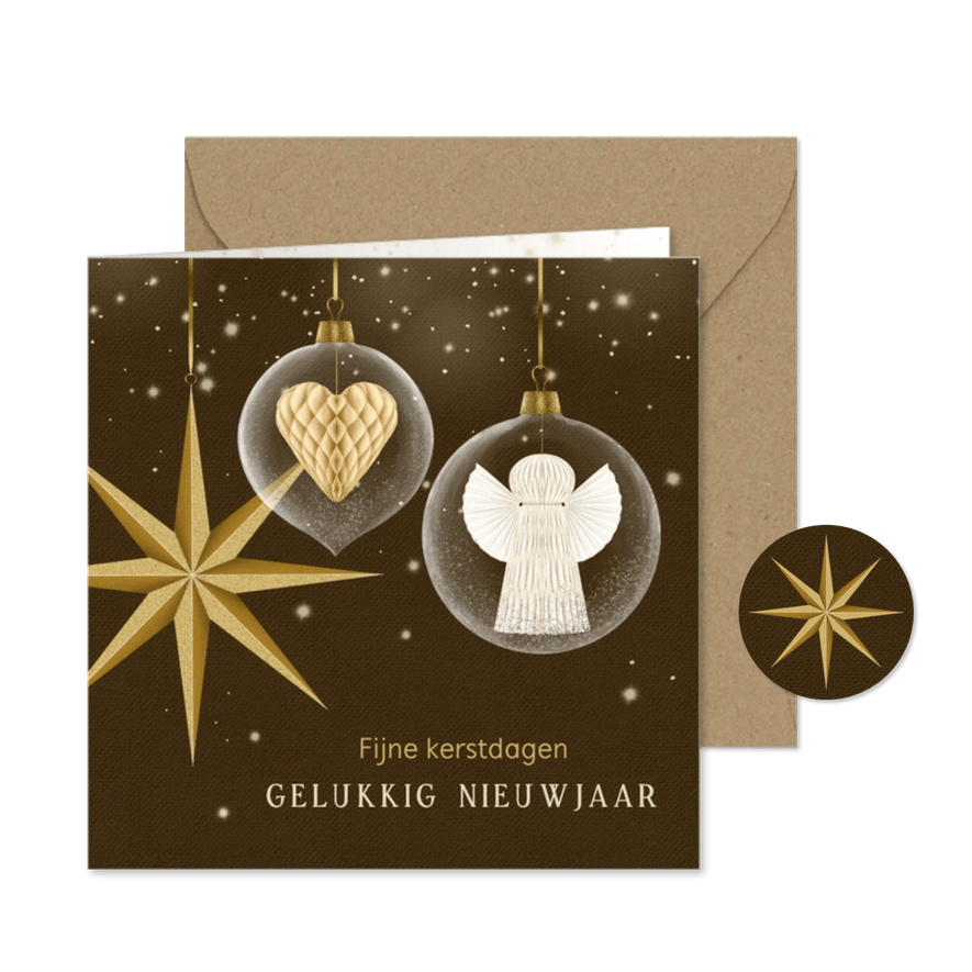 Kerstkaart kerstbal met hart en engel - Kaartimpressie