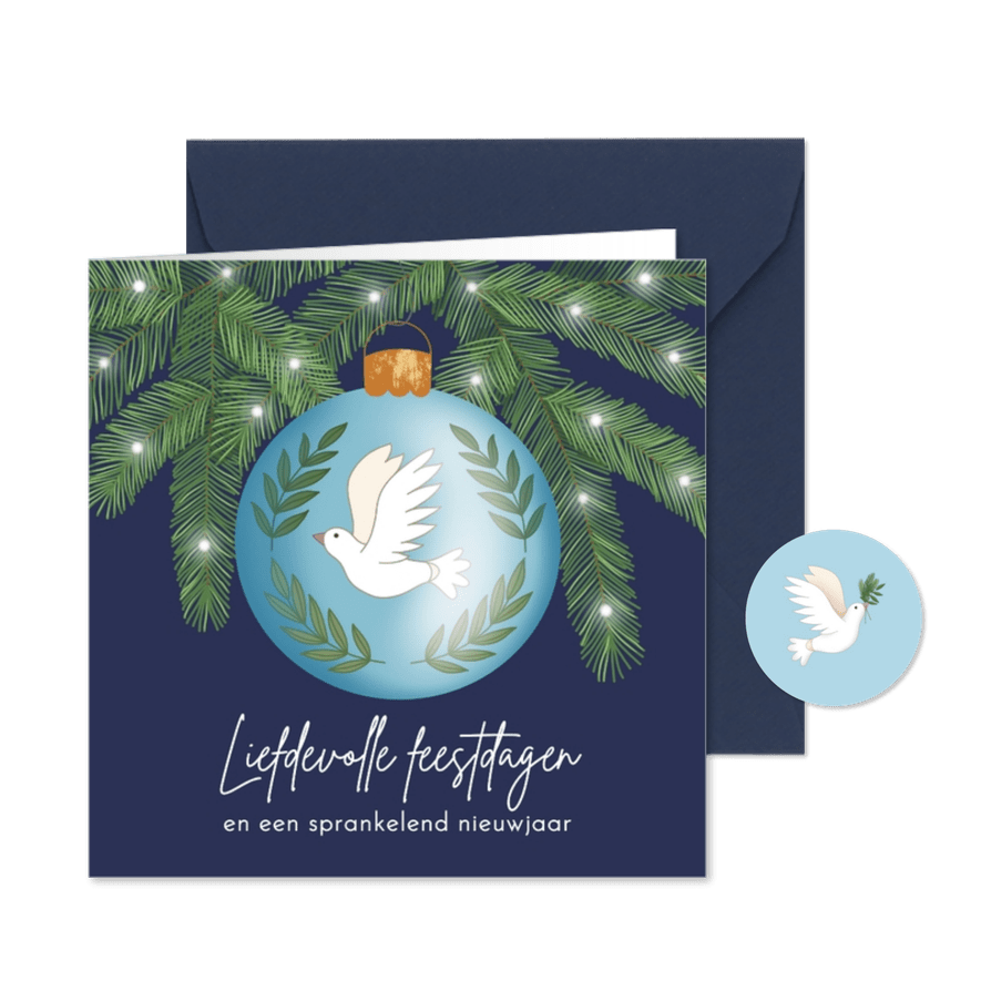 Kerstkaart - Kerstbal met vredesduif - Kaartimpressie