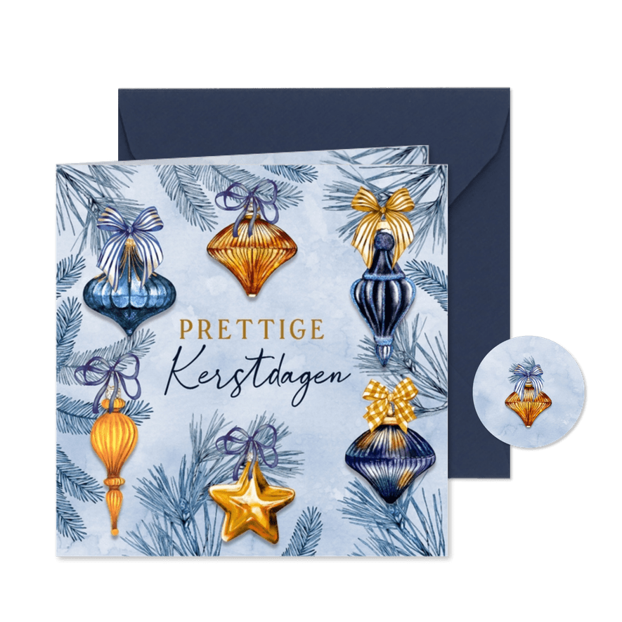 Kerstkaart kerstballen met strik - Kaartimpressie