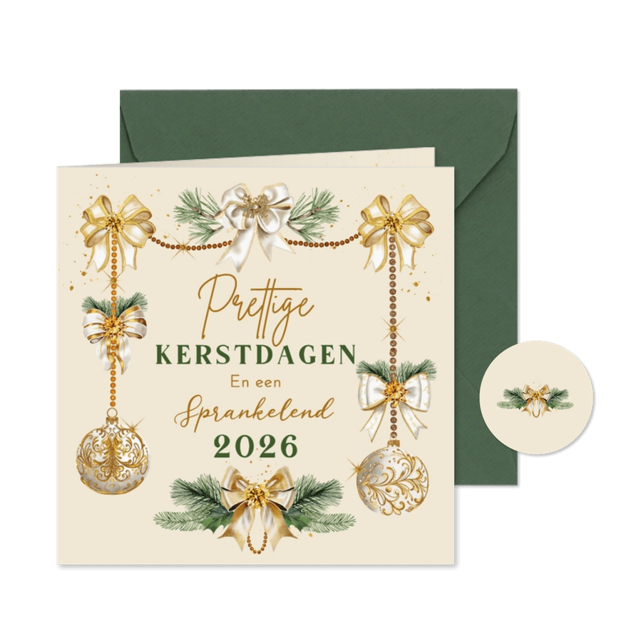 Kerstkaart kerstballen met strikken - Kaartimpressie