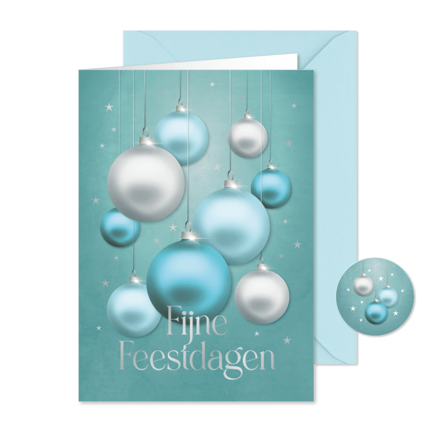 Kerstkaart kerstballen zilver en blauw - Kaartimpressie