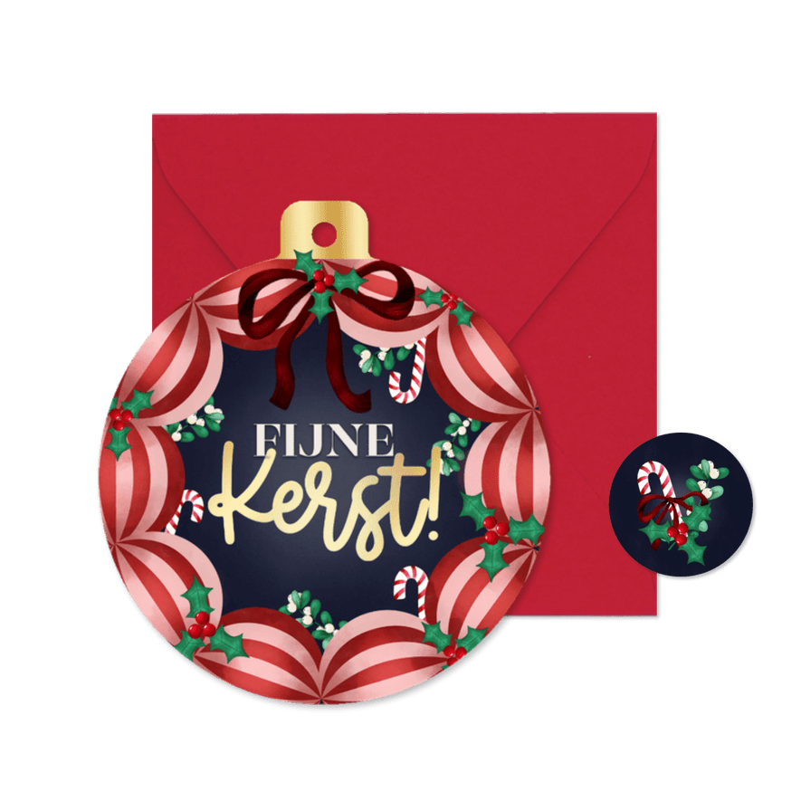 Kerstkaart kerstbalvorm kerstballen kerstkrans Fijne Kerst! - Kaartimpressie