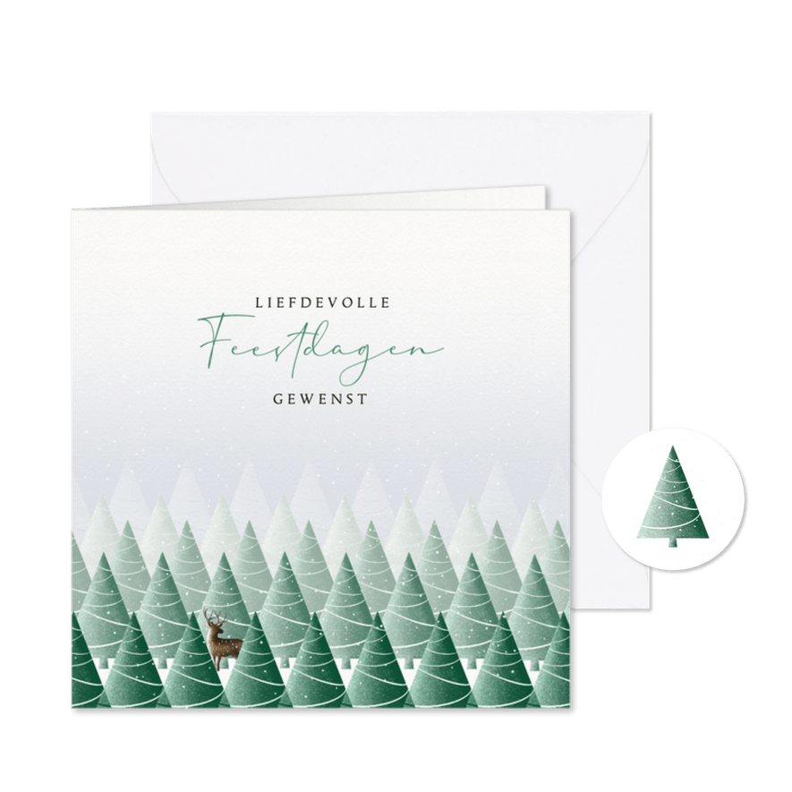 Kerstkaart kerstbomen met hert - Kaartimpressie