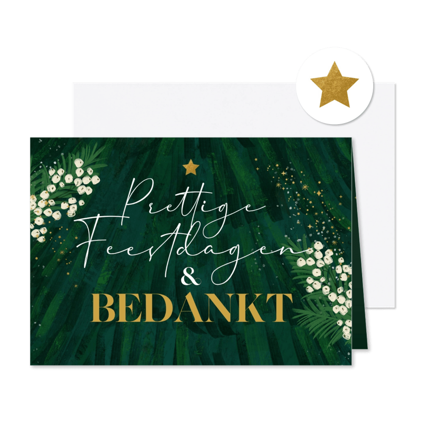 Kerstkaart kerstboom 'Bedankt' abstract goud ster - Kaartimpressie