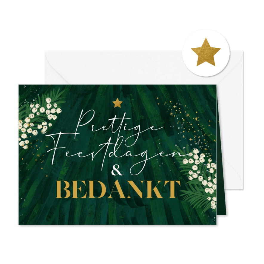 Kerstkaart kerstboom 'Bedankt' abstract goud ster - Kaartimpressie