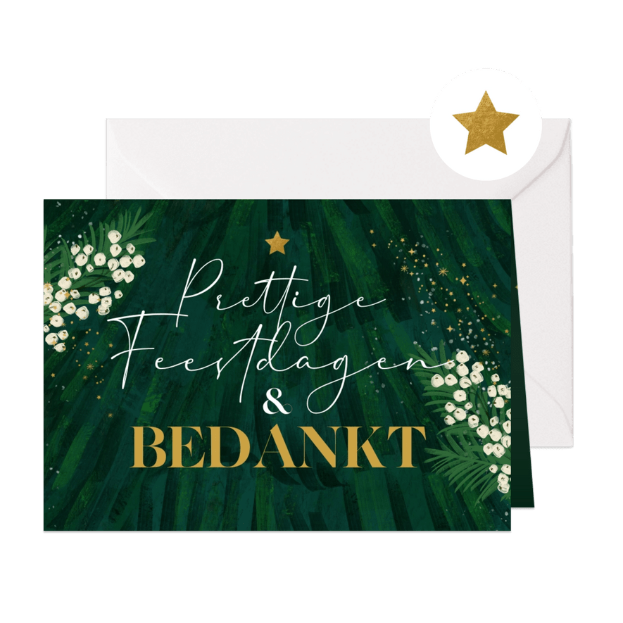 Kerstkaart kerstboom 'Bedankt' abstract goud ster - Kaartimpressie