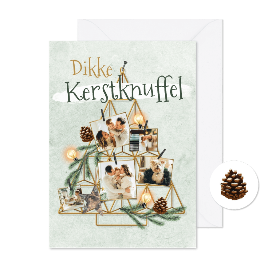 Kerstkaart kerstboom geometrisch fotocollage dikke knuffel - Kaartimpressie