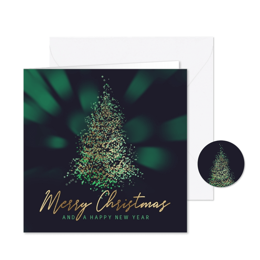 Kerstkaart kerstboom glitter goud - Kaartimpressie