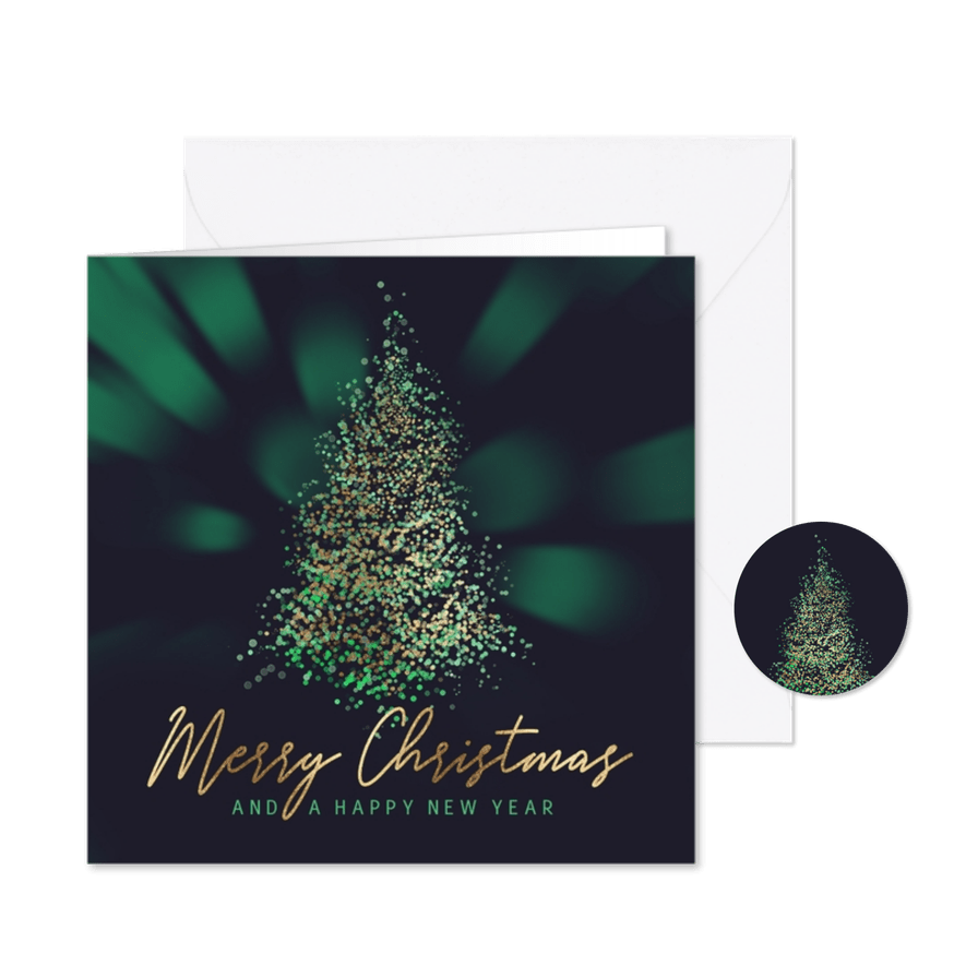 Kerstkaart kerstboom glitter goud - Kaartimpressie