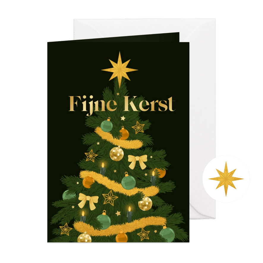 Kerstkaart kerstboom goud decoratie groen stijlvol hip - Kaartimpressie