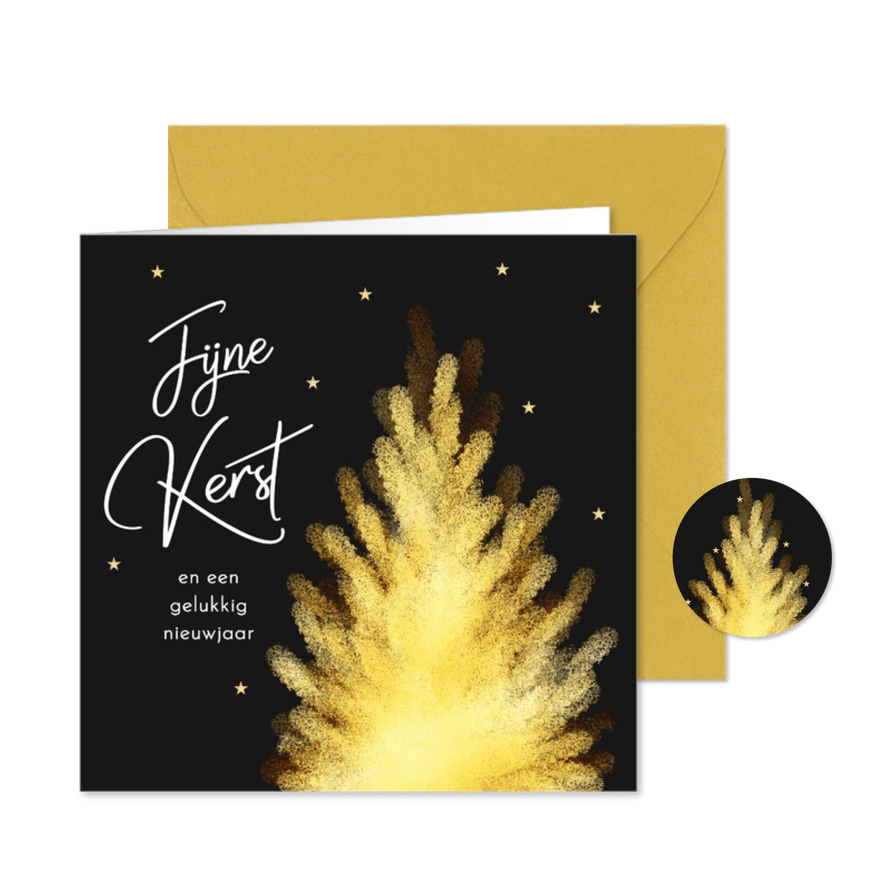 Kerstkaart kerstboom goud - Kaartimpressie
