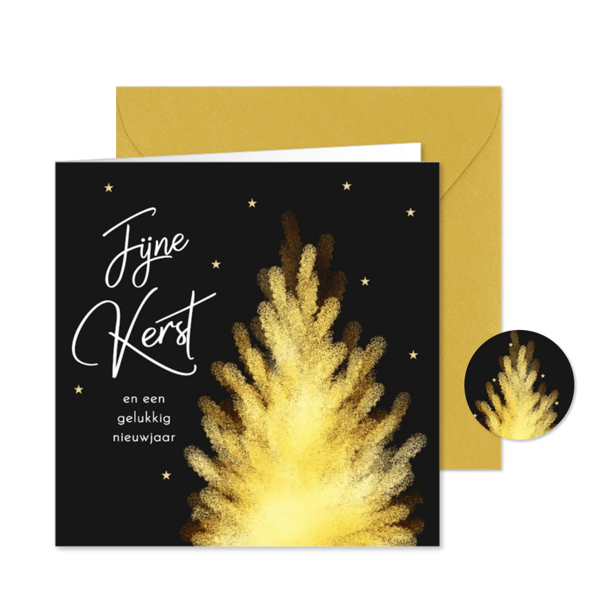 Kerstkaart kerstboom goud - Kaartimpressie