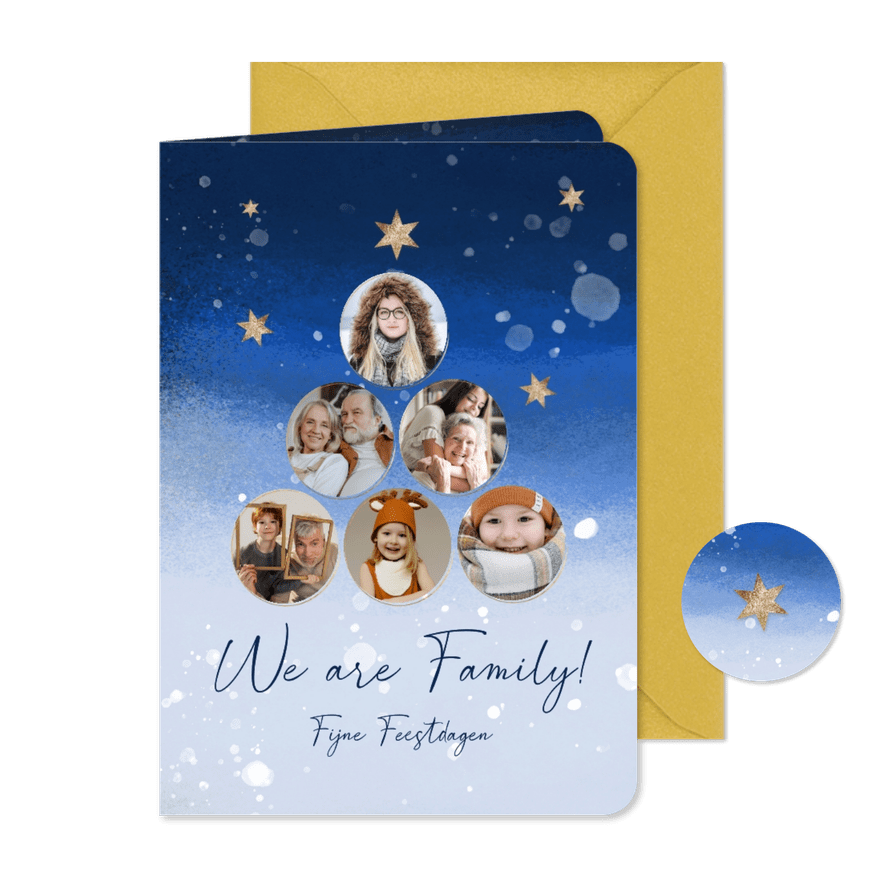 Kerstkaart kerstboom kerstballen sneeuw - Kaartimpressie