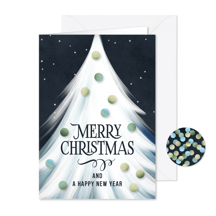 Kerstkaart kerstboom kerstballen winters - Kaartimpressie