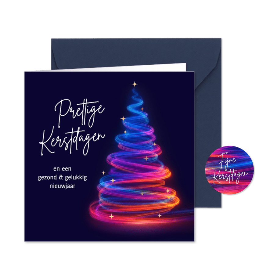 Kerstkaart kerstboom licht sprankelend goud - Kaartimpressie