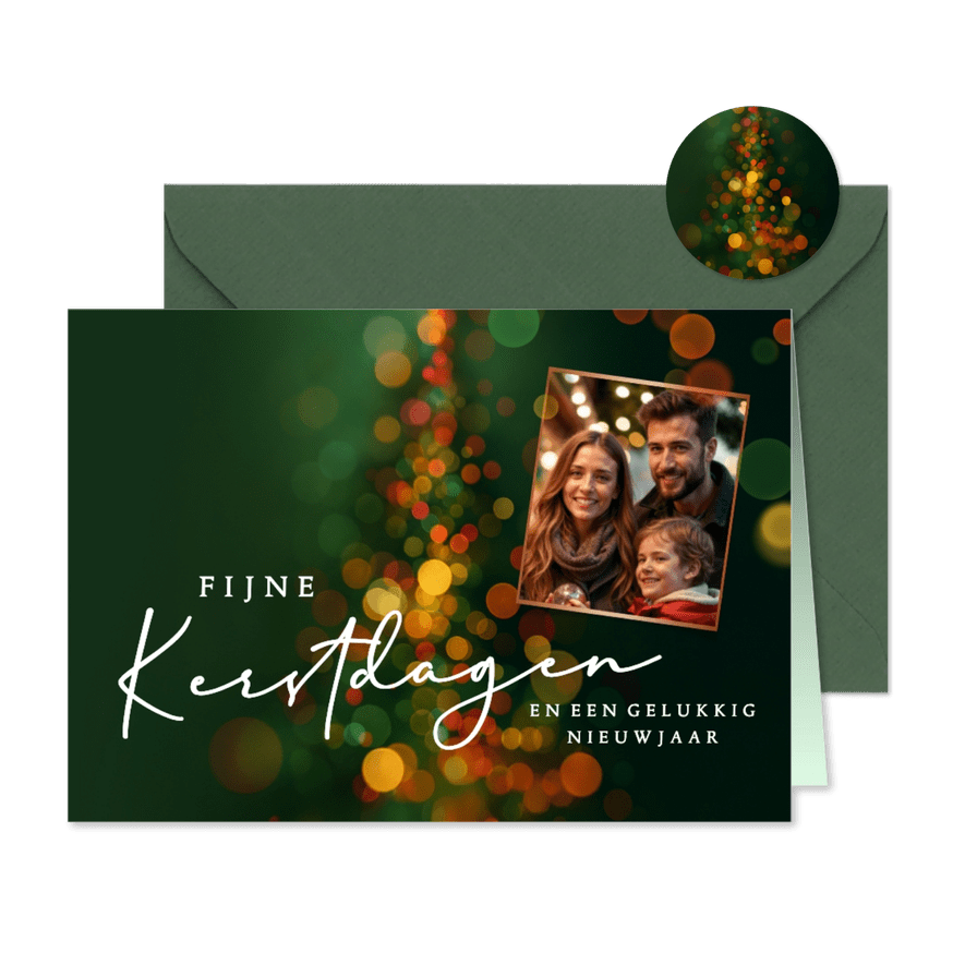 Kerstkaart kerstboom met foto en lichtjes - Kaartimpressie