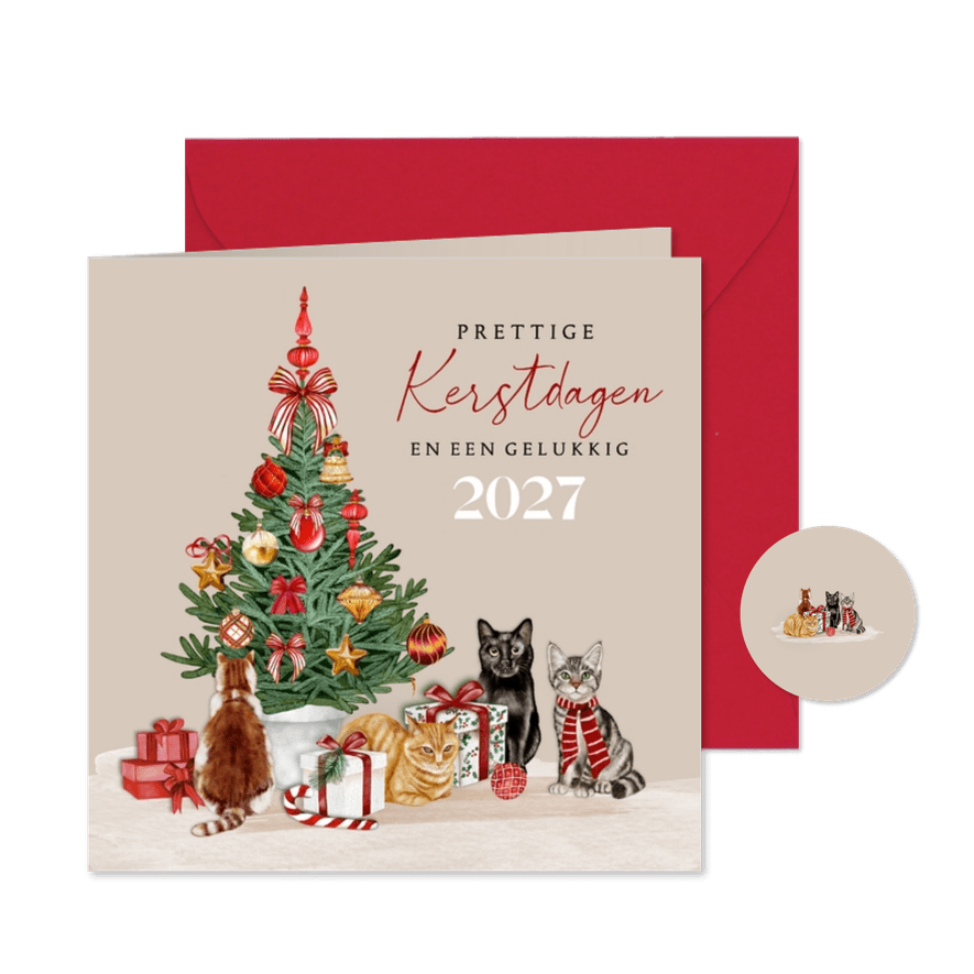 Kerstkaart kerstboom met katten - Kaartimpressie