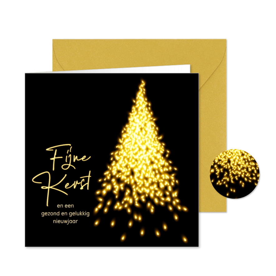 Kerstkaart kerstboom met lampjes en licht - Kaartimpressie