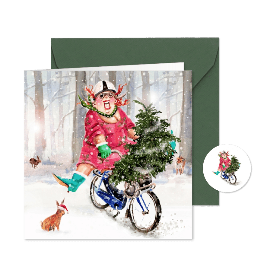 Kerstkaart kerstboom op de solex - Kaartimpressie