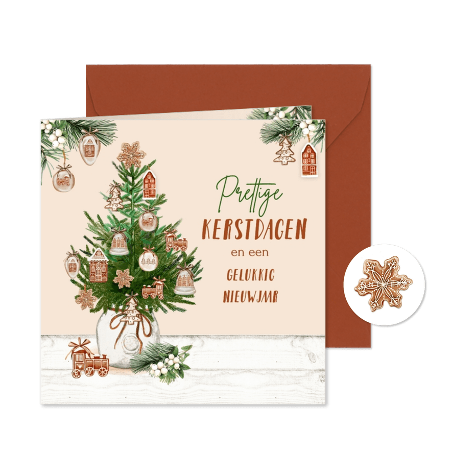 Kerstkaart kerstboom ornamenten gingerbread - Kaartimpressie